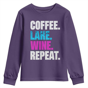 Funny Lake Life Youth Sweatshirt Coffee Lake Wine Repeat TS10 Purple Print Your Wear
