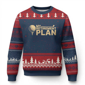 Golfing Retired Ugly Christmas Sweater My (Golf) Retirement Plan Funny Saying Golfing TS10 Navy Red Print Your Wear