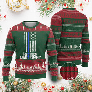 Retired Police Lieutenant Ugly Christmas Sweater Retirement Thin Blue Line American Flags TS10 Red Green Print Your Wear
