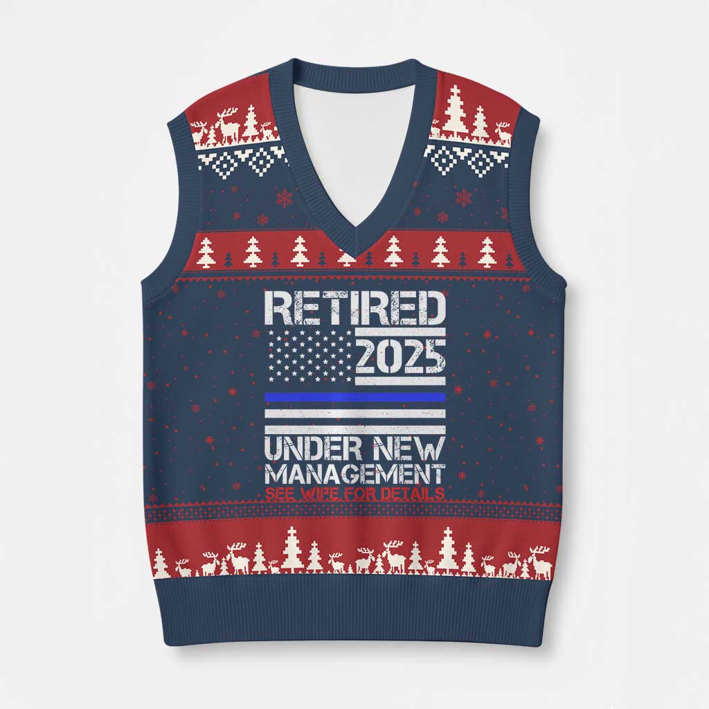Police Retirement 2025 V-Neck Knit Sweater Vest Funny Retired Under New Management See Wife For Details TS10 Navy Red Print Your Wear