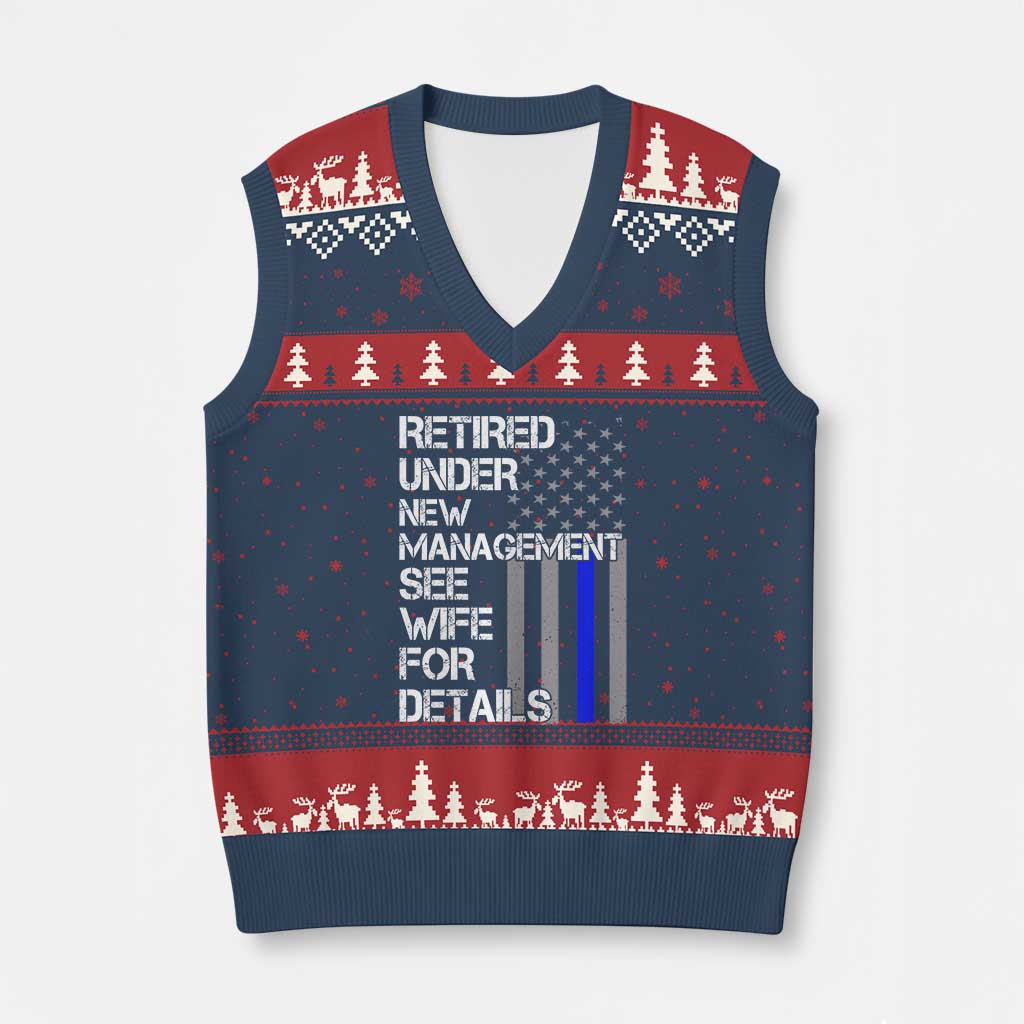 Police Retirement V-Neck Knit Sweater Vest Retired Under New Management See Wife For Details TS10 Navy Red Print Your Wear