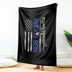 Proud Son of a Police Dad Throw Blanket Gun American Flag Family Support