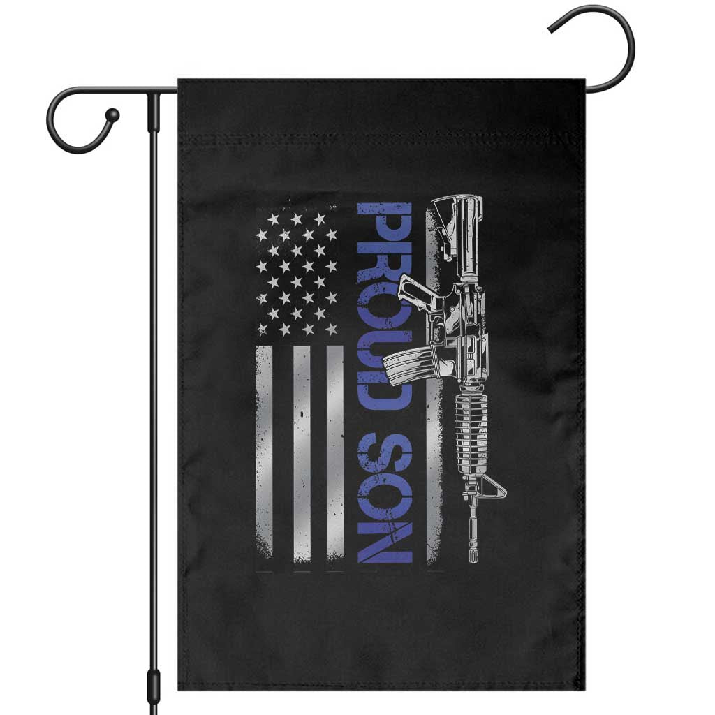 Proud Son of a Police Dad Garden Flag Gun American Flag Family Support