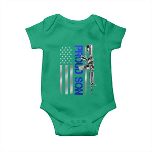 Proud Son of a Police Dad Baby Onesie Gun American Flag Family Support