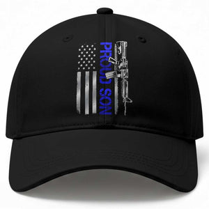 Proud Son of a Police Dad Baseball Cap Gun American Flag Family Support