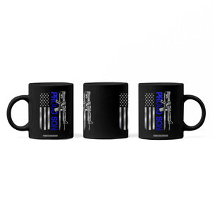 Proud Son of a Police Dad Coffee Mug Gun American Flag Family Support