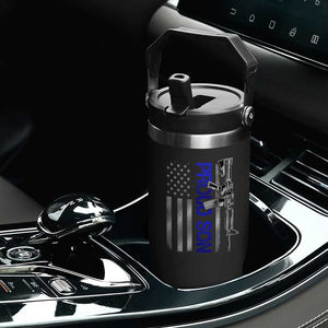 Proud Son of a Police Dad Flip Straw Tumbler Gun American Flag Family Support