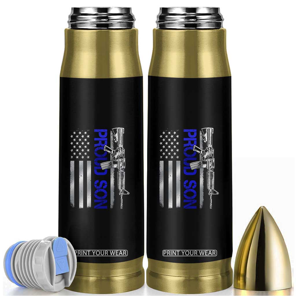Proud Son of a Police Dad Bullet Tumbler Gun American Flag Family Support TS10 Black Print Your Wear