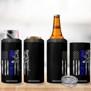 Proud Son of a Police Dad 4 in 1 Can Cooler Tumbler Gun American Flag Family Support