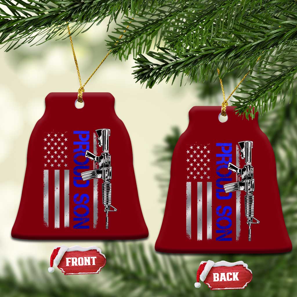 Proud Son of a Police Dad Ceramic Ornament Gun American Flag Family Support