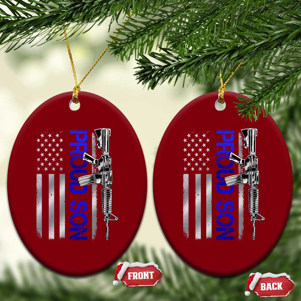 Proud Son of a Police Dad Ceramic Ornament Gun American Flag Family Support