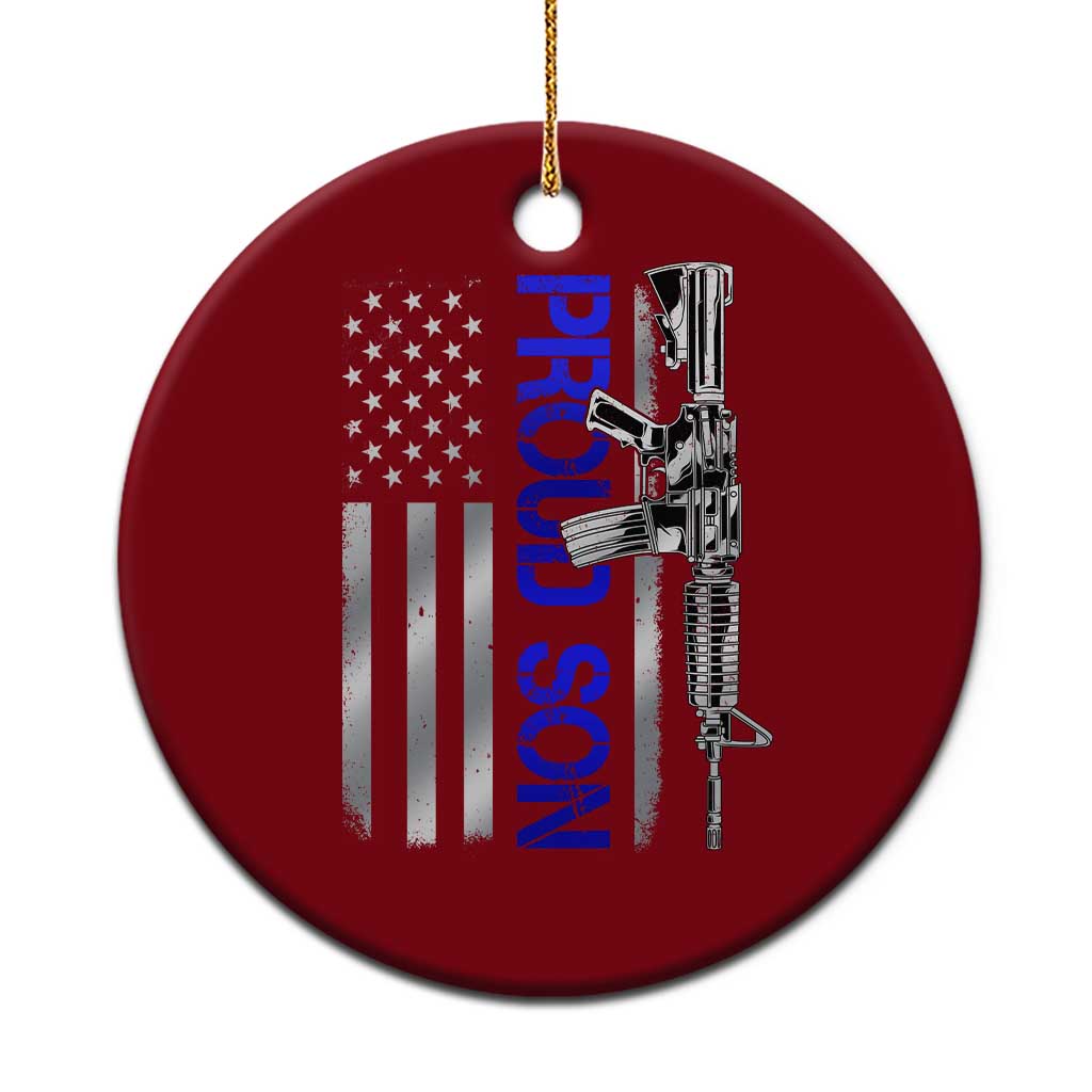 Proud Son of a Police Dad Ceramic Ornament Gun American Flag Family Support TS10 1pc Red Print Your Wear