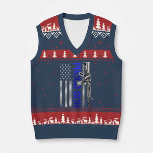 Proud Son of a Police Dad V-Neck Knit Sweater Vest Gun American Flag Family Support