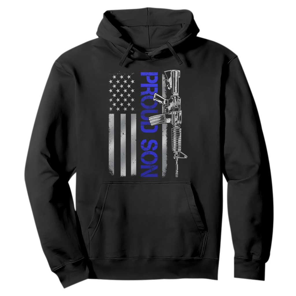 Proud Son of a Police Dad Hoodie Gun American Flag Family Support