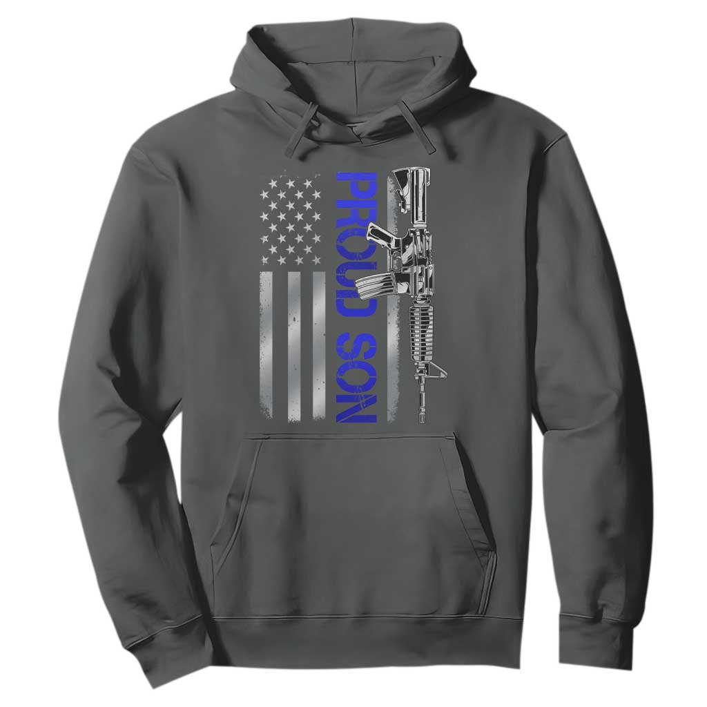 Proud Son of a Police Dad Hoodie Gun American Flag Family Support