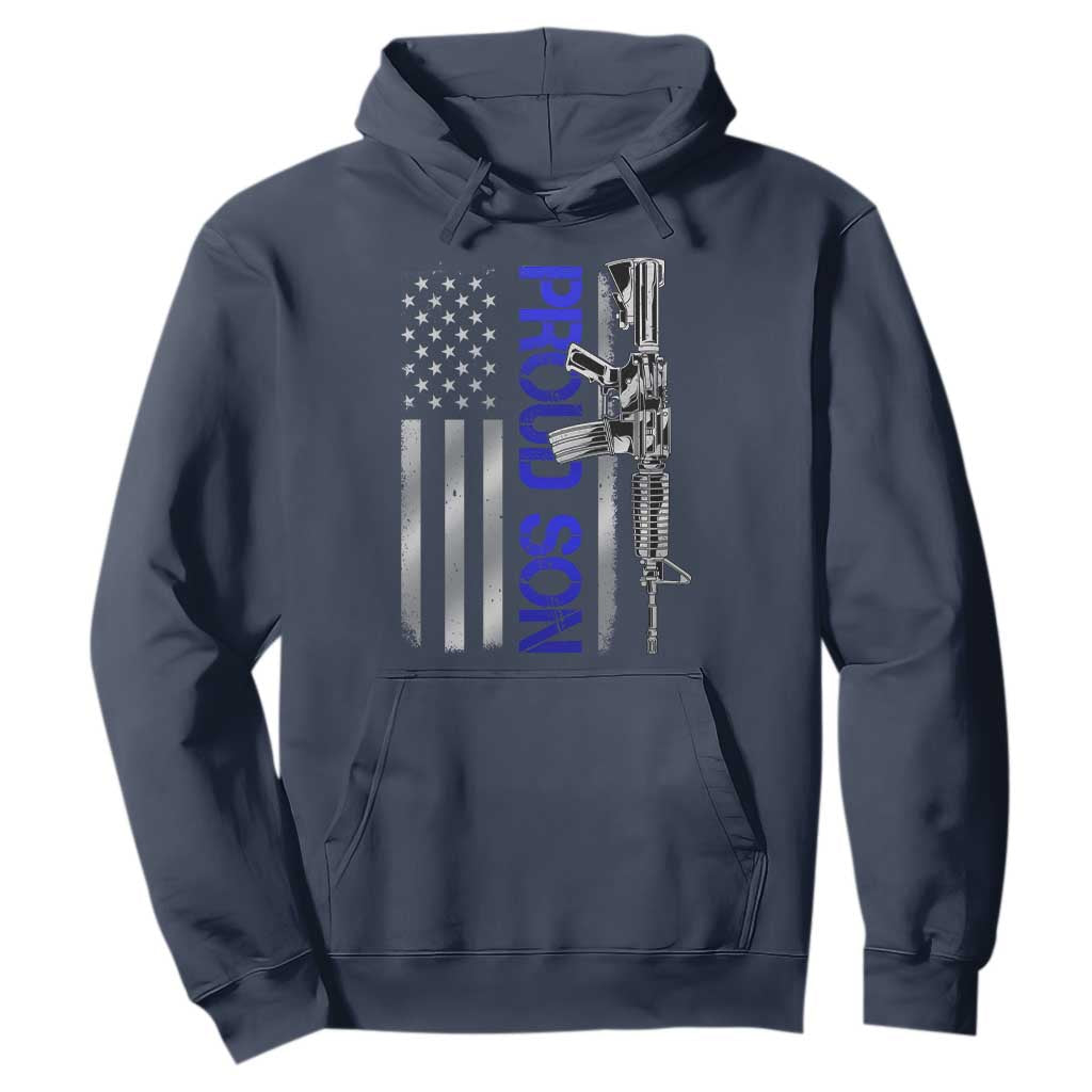 Proud Son of a Police Dad Hoodie Gun American Flag Family Support