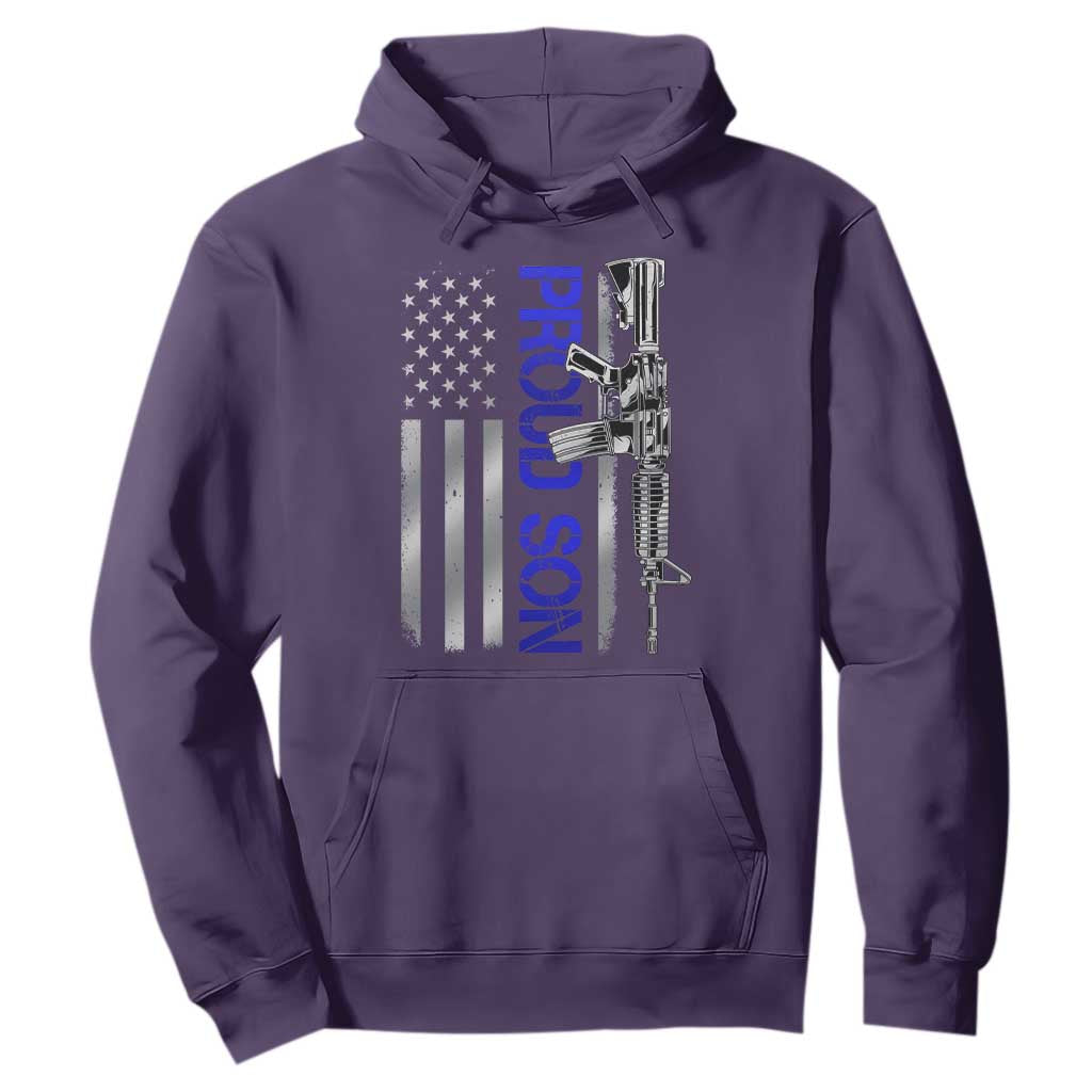 Proud Son of a Police Dad Hoodie Gun American Flag Family Support