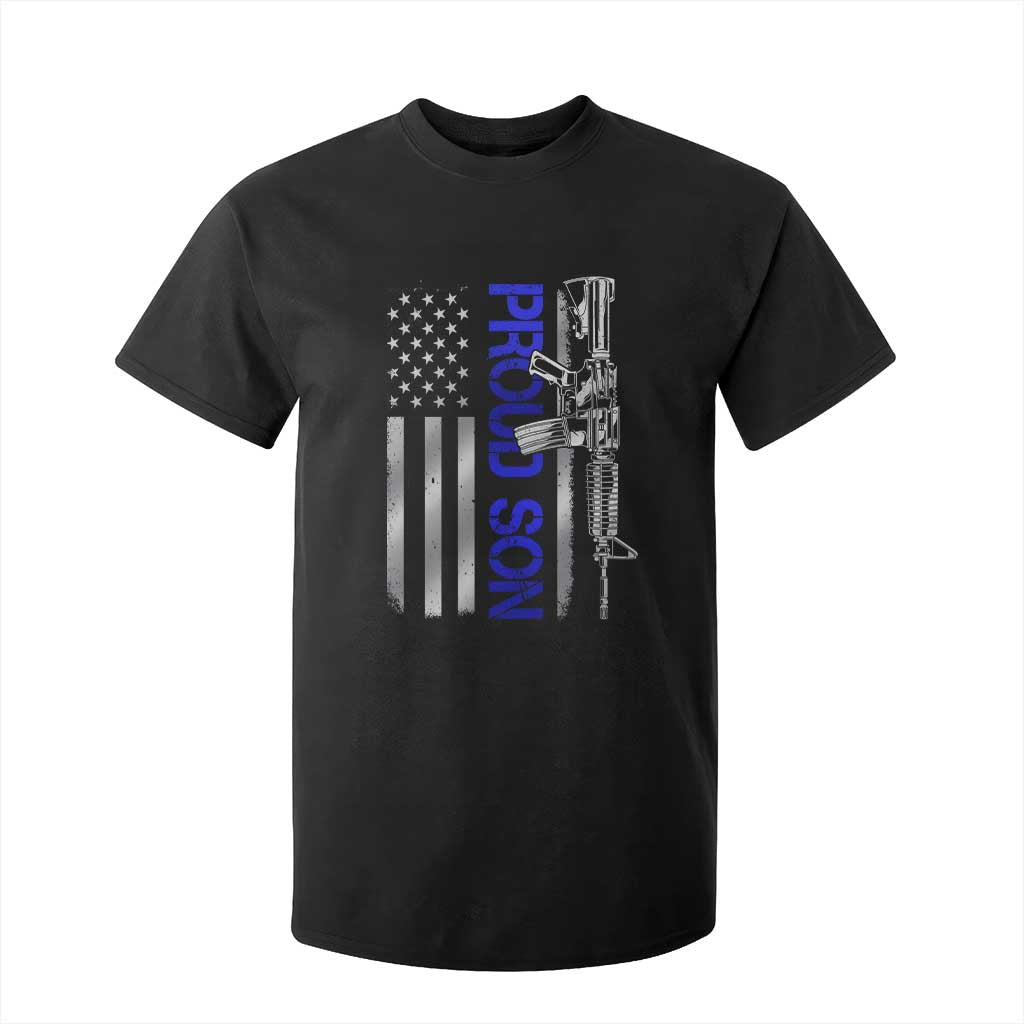 Proud Son of a Police Dad T Shirt For Kid Gun American Flag Family Support