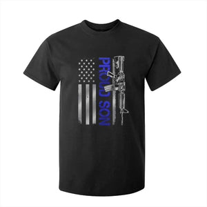 Proud Son of a Police Dad T Shirt For Kid Gun American Flag Family Support