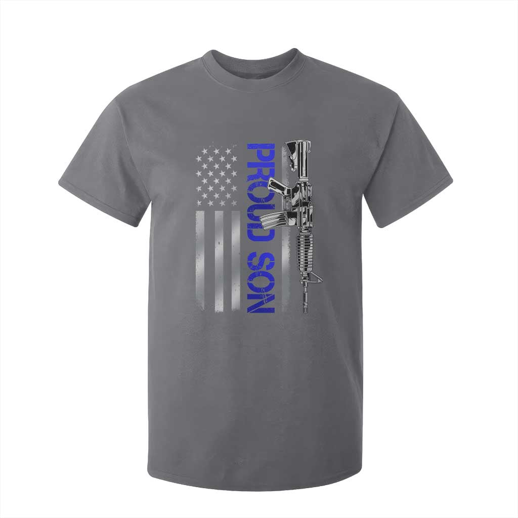 Proud Son of a Police Dad T Shirt For Kid Gun American Flag Family Support