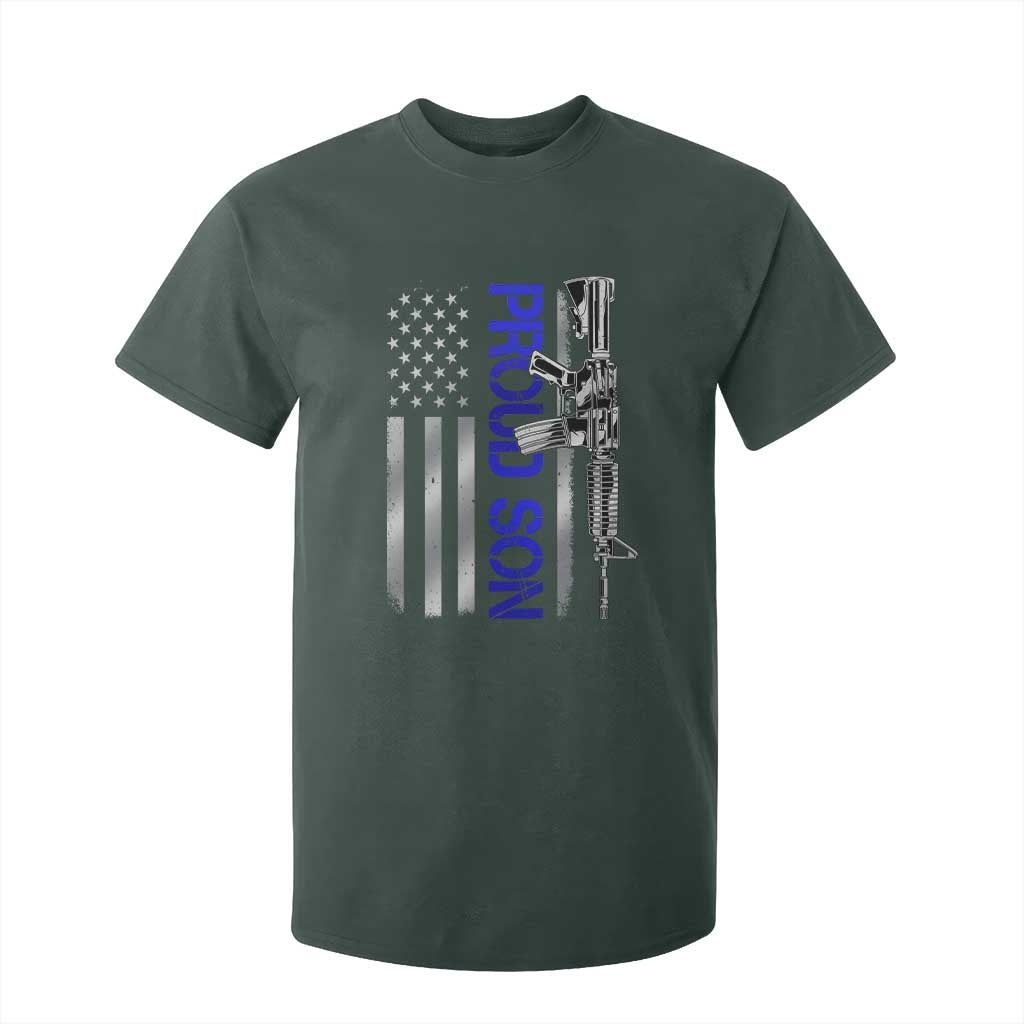 Proud Son of a Police Dad T Shirt For Kid Gun American Flag Family Support