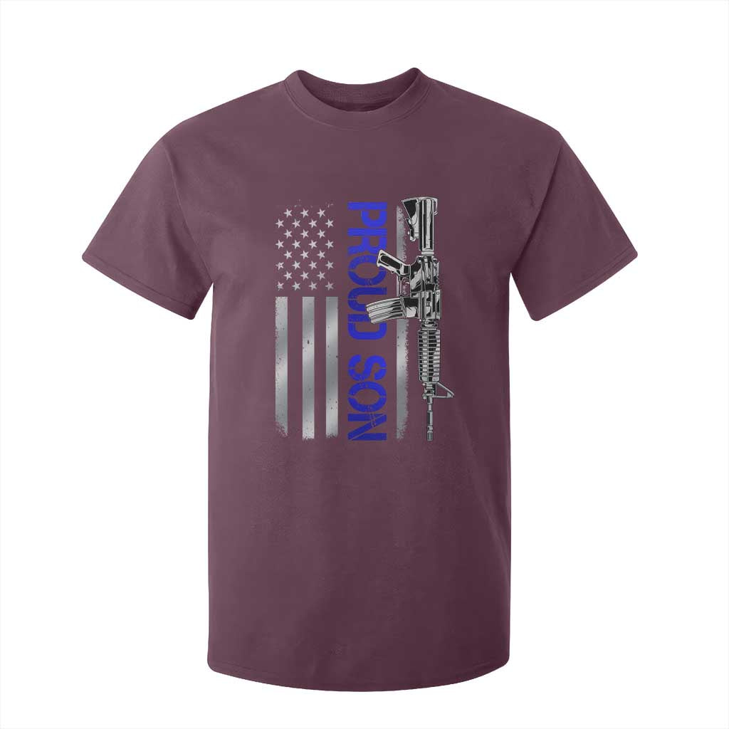 Proud Son of a Police Dad T Shirt For Kid Gun American Flag Family Support