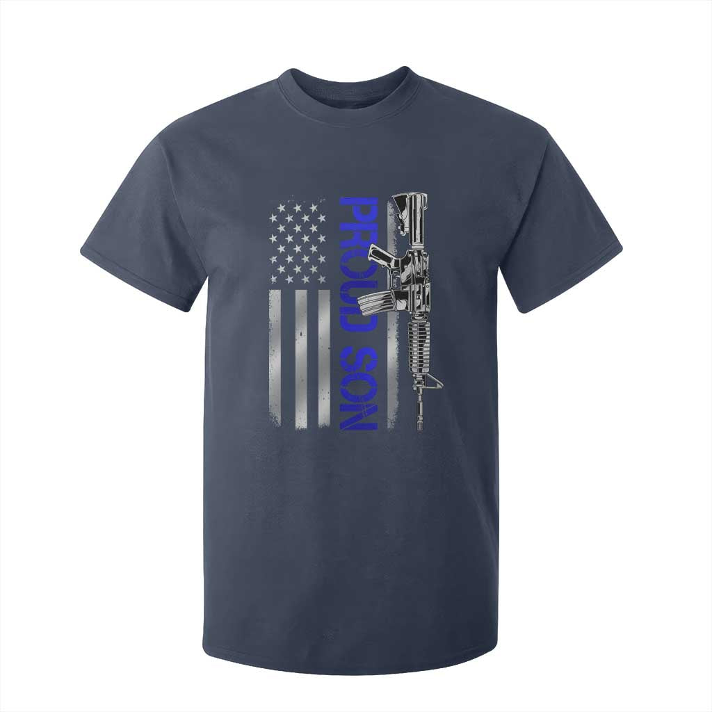 Proud Son of a Police Dad T Shirt For Kid Gun American Flag Family Support