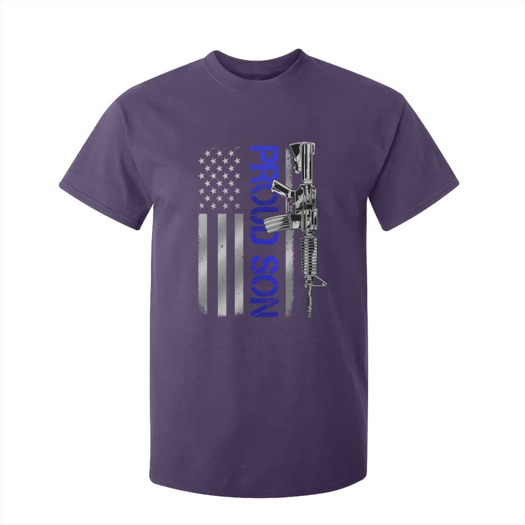 Proud Son of a Police Dad T Shirt For Kid Gun American Flag Family Support