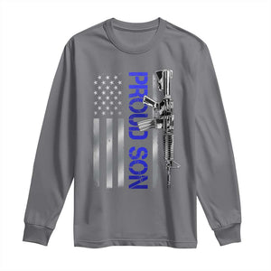 Proud Son of a Police Dad Long Sleeve Shirt Gun American Flag Family Support