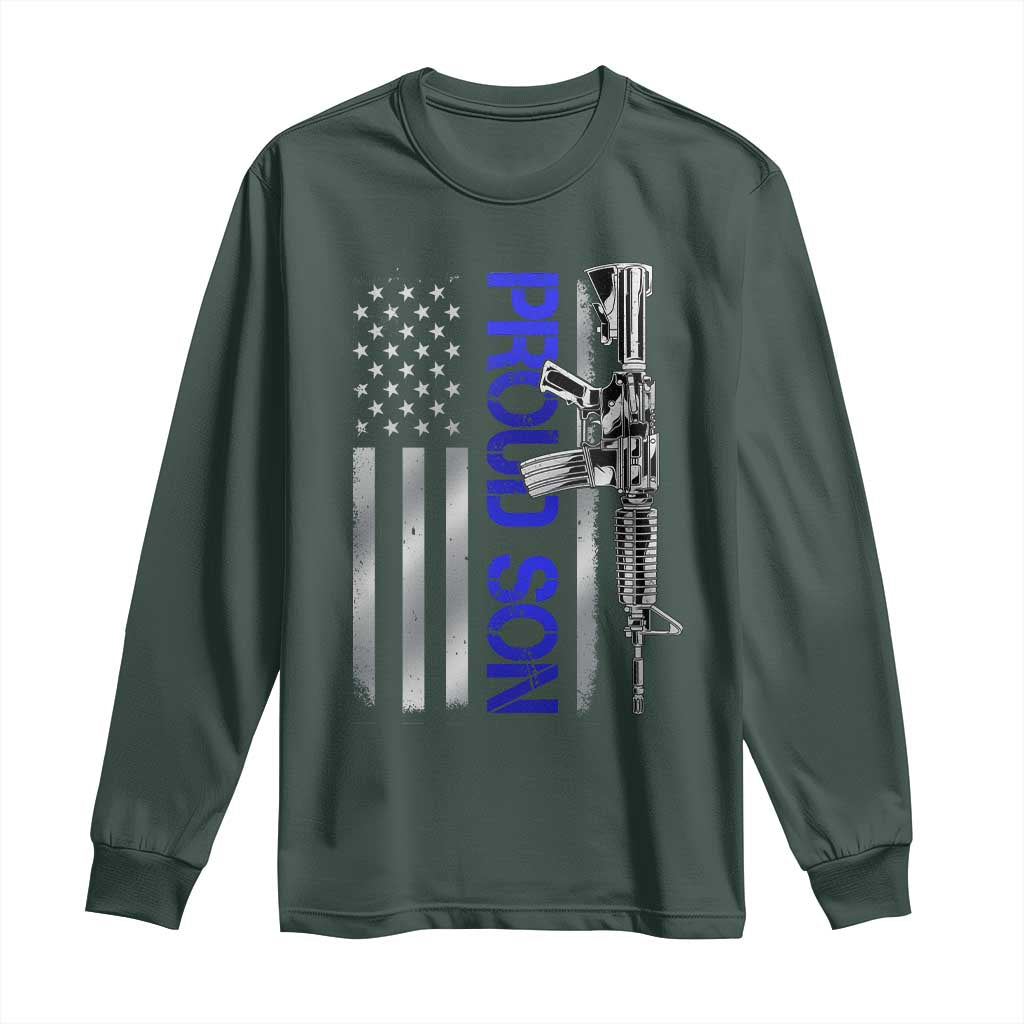 Proud Son of a Police Dad Long Sleeve Shirt Gun American Flag Family Support