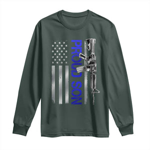 Proud Son of a Police Dad Long Sleeve Shirt Gun American Flag Family Support