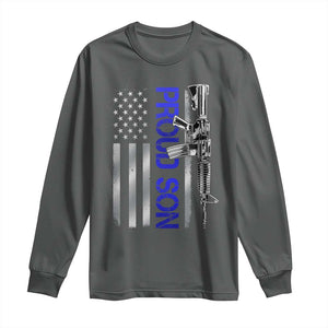 Proud Son of a Police Dad Long Sleeve Shirt Gun American Flag Family Support
