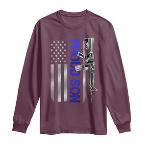 Proud Son of a Police Dad Long Sleeve Shirt Gun American Flag Family Support