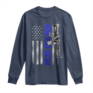 Proud Son of a Police Dad Long Sleeve Shirt Gun American Flag Family Support