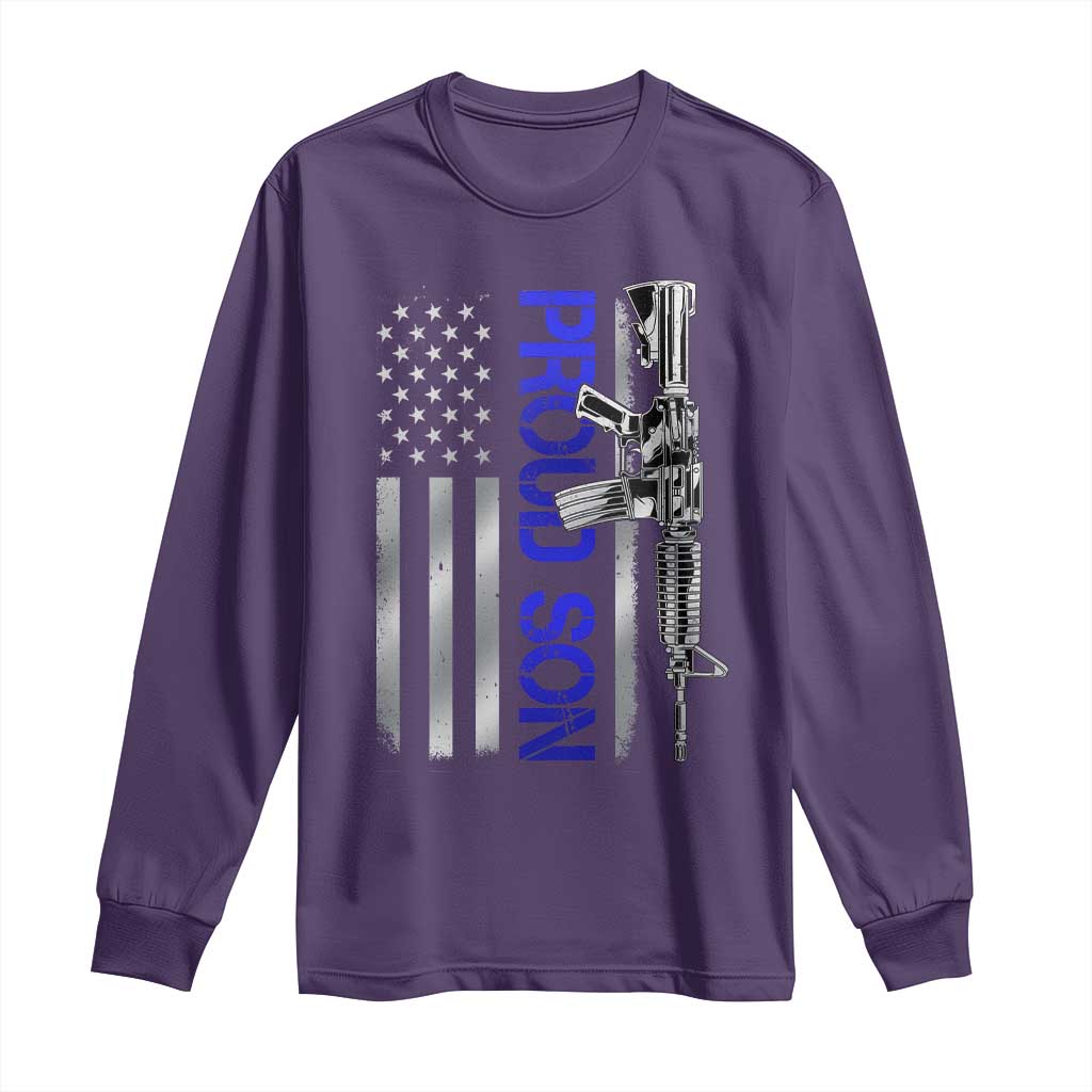 Proud Son of a Police Dad Long Sleeve Shirt Gun American Flag Family Support