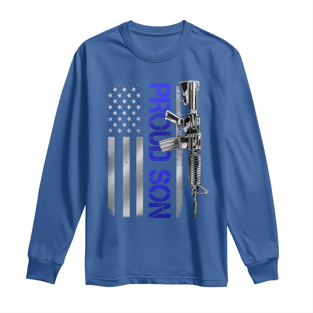 Proud Son of a Police Dad Long Sleeve Shirt Gun American Flag Family Support