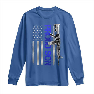 Proud Son of a Police Dad Long Sleeve Shirt Gun American Flag Family Support