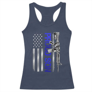 Proud Son of a Police Dad Racerback Tank Top Gun American Flag Family Support