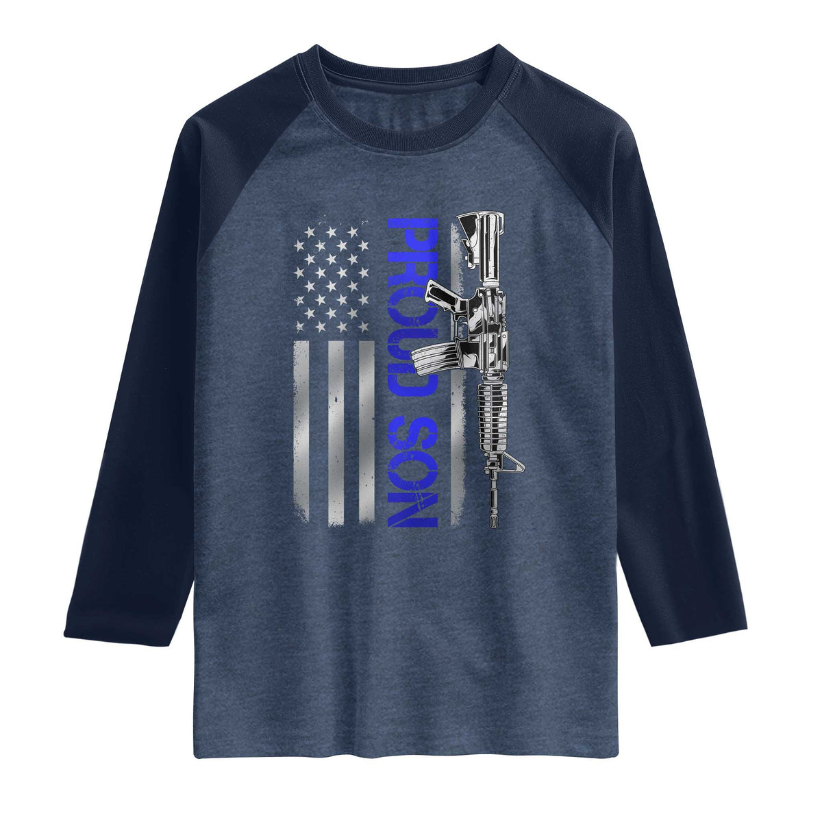 Proud Son of a Police Dad Raglan Shirt Gun American Flag Family Support