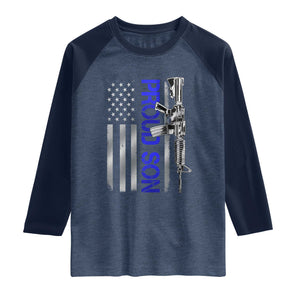 Proud Son of a Police Dad Raglan Shirt Gun American Flag Family Support