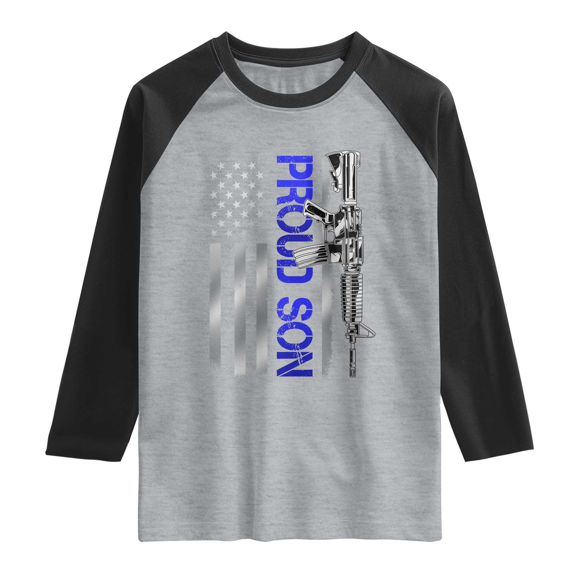 Proud Son of a Police Dad Raglan Shirt Gun American Flag Family Support