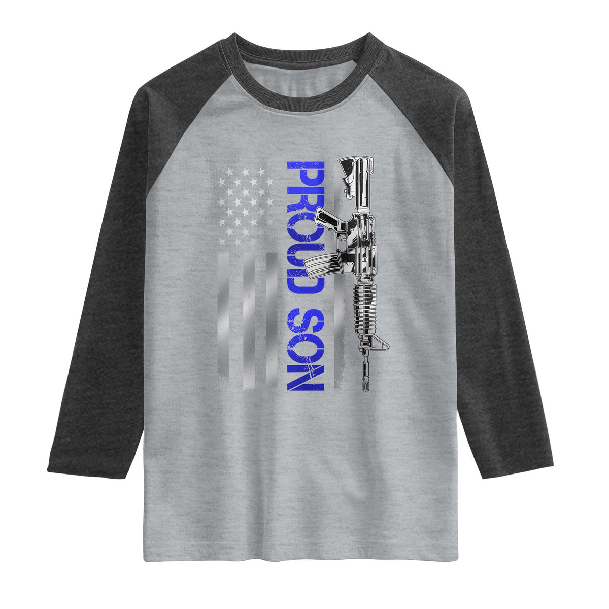Proud Son of a Police Dad Raglan Shirt Gun American Flag Family Support