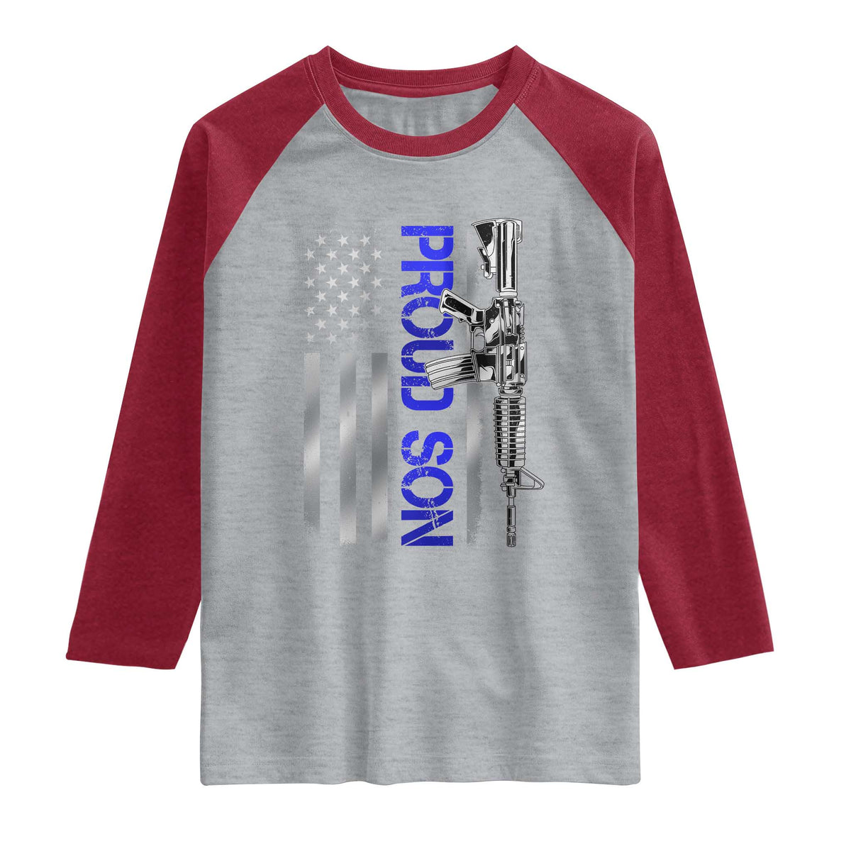 Proud Son of a Police Dad Raglan Shirt Gun American Flag Family Support