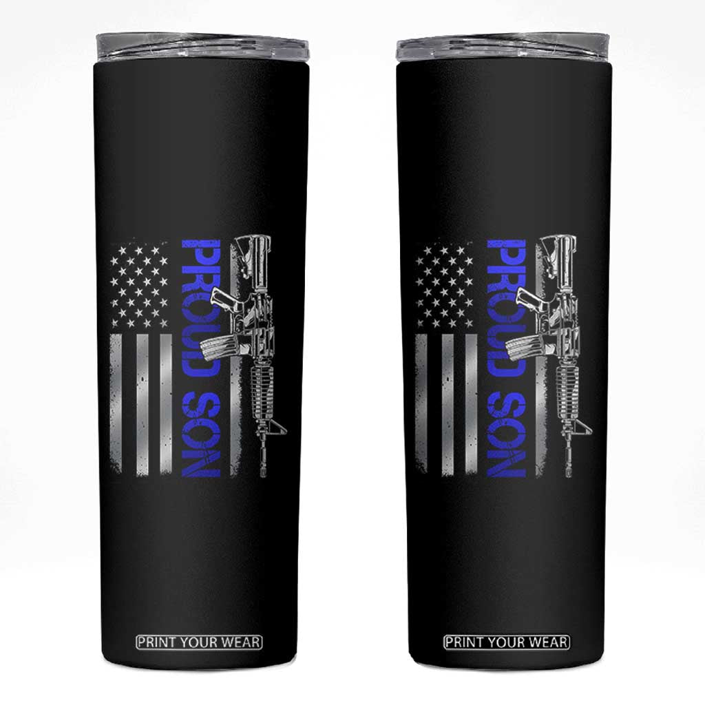 Proud Son of a Police Dad Skinny Tumbler Gun American Flag Family Support TS10 Black Print Your Wear