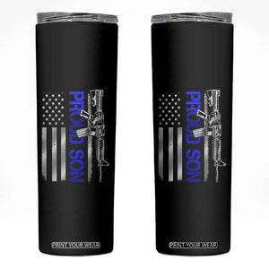 Proud Son of a Police Dad Skinny Tumbler Gun American Flag Family Support TS10 Black Print Your Wear