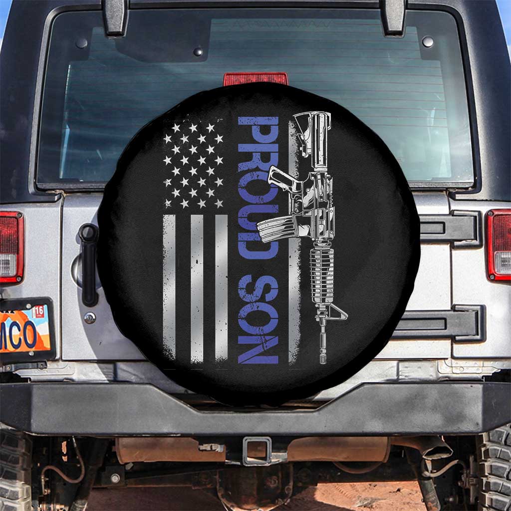 Proud Son of a Police Dad Spare Tire Cover Gun American Flag Family Support