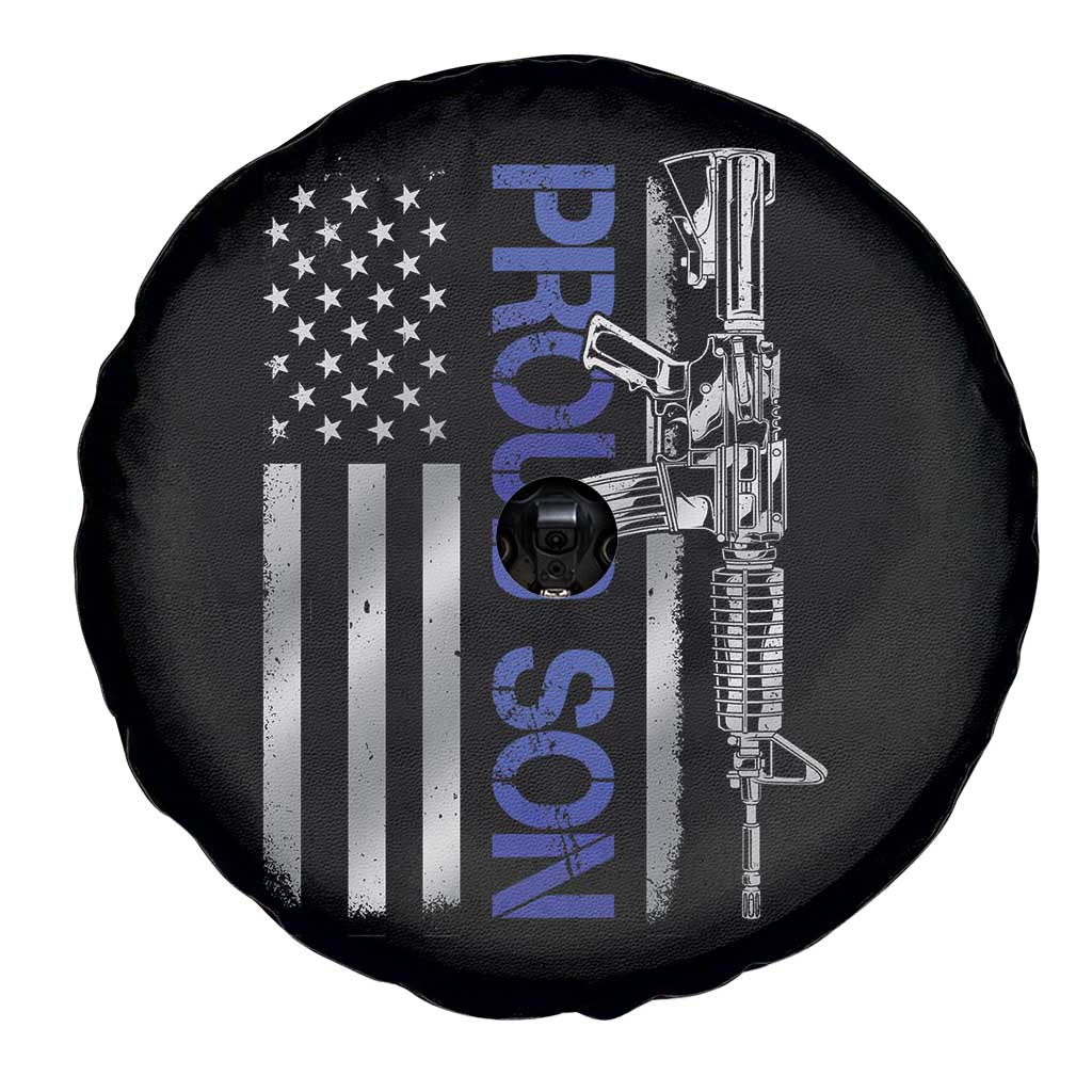 Proud Son of a Police Dad Spare Tire Cover Gun American Flag Family Support