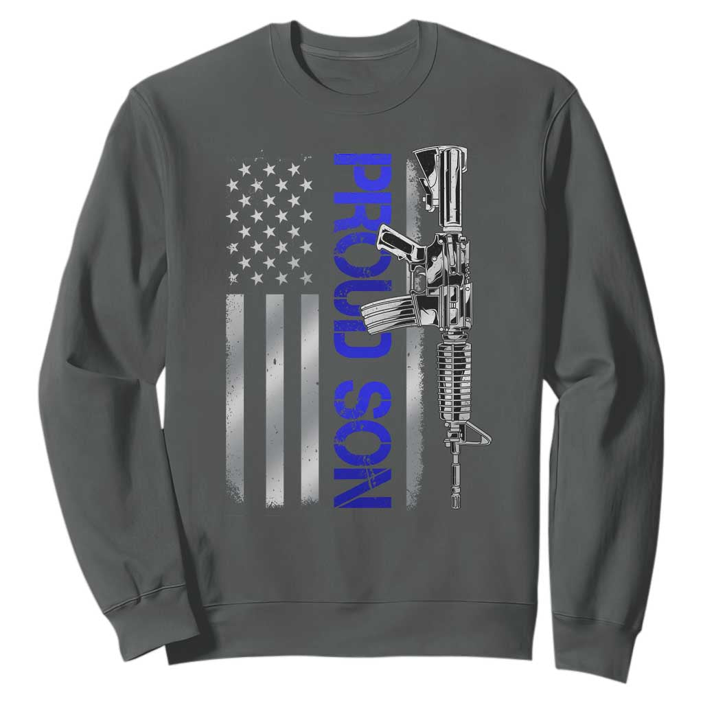 Proud Son of a Police Dad Sweatshirt Gun American Flag Family Support