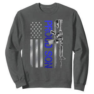 Proud Son of a Police Dad Sweatshirt Gun American Flag Family Support