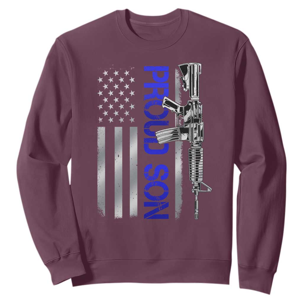 Proud Son of a Police Dad Sweatshirt Gun American Flag Family Support